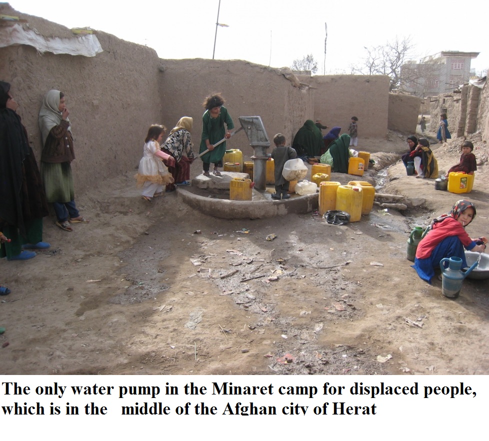 The only water pump in the Minaret camp for displaced people, which is in the middle of the Afghan city of Herat